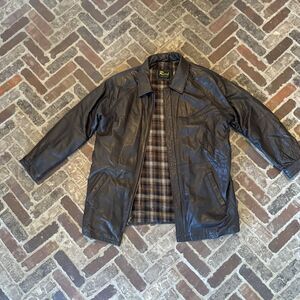 Vtg Reed Sportswear Brown Leather Bomber Flannel Lined Large Jacket Coat *FLAWS*